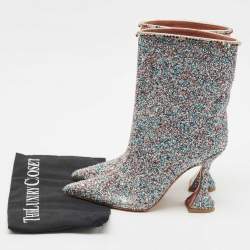 Pre Owned Amina Muaddi Multicolor Fabric and Glitter MIA MARTINI Ankle Length Boots Size 35