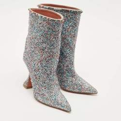 Pre Owned Amina Muaddi Multicolor Fabric and Glitter MIA MARTINI Ankle Length Boots Size 35