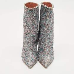 Pre Owned Amina Muaddi Multicolor Fabric and Glitter MIA MARTINI Ankle Length Boots Size 35