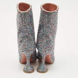 Pre Owned Amina Muaddi Multicolor Fabric and Glitter MIA MARTINI Ankle Length Boots Size 35