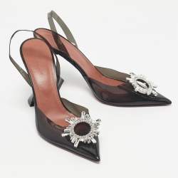 Pre Owned Amina Muaddi Black PVC Begum Slingback Pumps Size 41