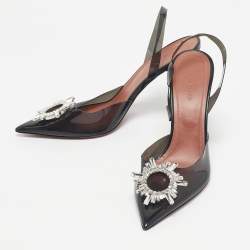 Pre Owned Amina Muaddi Black PVC Begum Slingback Pumps Size 41