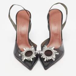 Pre Owned Amina Muaddi Black PVC Begum Slingback Pumps Size 41