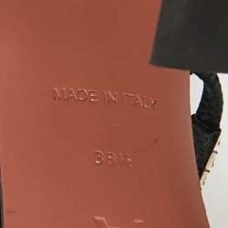 Pre Owned Amina Muaddi Black Crystal Embellished Satin Gilda Slide Sandals Size 38.5