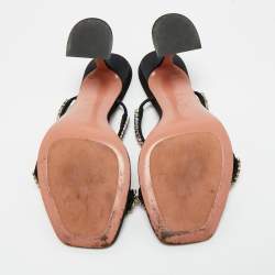 Pre Owned Amina Muaddi Black Crystal Embellished Satin Gilda Slide Sandals Size 38.5