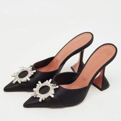 Pre Owned Amina Muaddi Black Satin Begum Mules Size 38