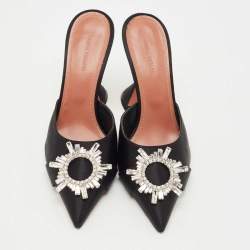 Pre Owned Amina Muaddi Black Satin Begum Mules Size 38