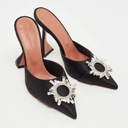 Pre Owned Amina Muaddi Black Satin Begum Mules Size 38