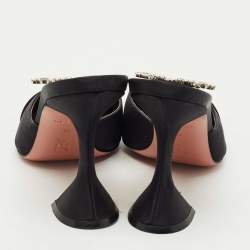 Pre Owned Amina Muaddi Black Satin Begum Mules Size 38