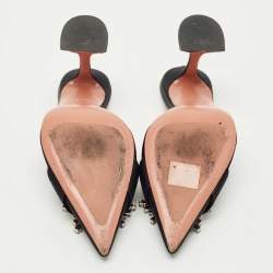 Pre Owned Amina Muaddi Black Satin Begum Mules Size 38