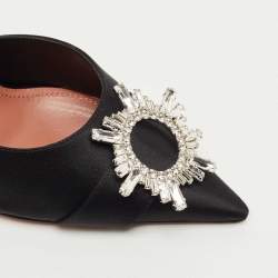 Pre Owned Amina Muaddi Black Satin Begum Mules Size 38