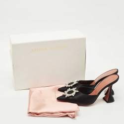 Pre Owned Amina Muaddi Black Satin Begum Mules Size 38