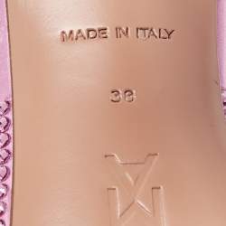 Pre Owned Amina Muaddi Pink Satin Crystal Embellished Lupita Slide Sandals Size 38