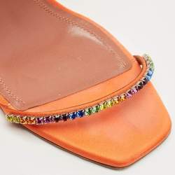Pre Owned Amina Muaddi Orange Satin Rainbow Crystal Gilda Ankle Strap Sandals Size 38