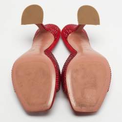 Pre Owned Amina Muaddi Red Suede Crystal Embellished Lupita Slide Sandals Size 38