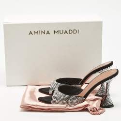Pre Owned Amina Muaddi Black Suede Crystal Embellished Caroline Slide Sandals Size 38