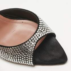 Pre Owned Amina Muaddi Black Suede Crystal Embellished Caroline Slide Sandals Size 38