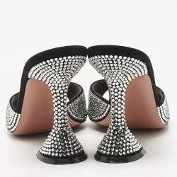 Pre Owned Amina Muaddi Black Suede Crystal Embellished Caroline Slide Sandals Size 38