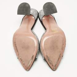 Pre Owned Amina Muaddi Black Suede Crystal Embellished Caroline Slide Sandals Size 38