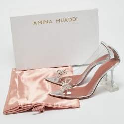Pre Owned Amina Muaddi Transparent PVC Rosie Pumps Size 37