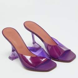 Pre Owned Amina Muaddi Purple PVC lupita Slide Sandals Size 37