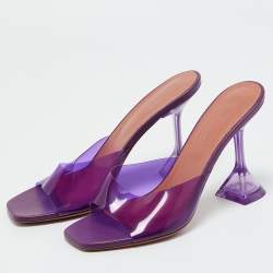 Pre Owned Amina Muaddi Purple PVC lupita Slide Sandals Size 37