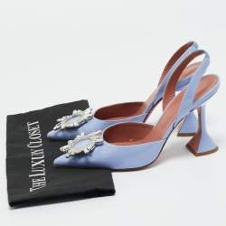 Pre Owned Amina Muaddi Blue Patent Leather Begum Slingback Pumps Size 37.5