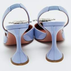 Pre Owned Amina Muaddi Blue Patent Leather Begum Slingback Pumps Size 37.5