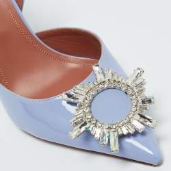 Pre Owned Amina Muaddi Blue Patent Leather Begum Slingback Pumps Size 37.5