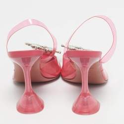 Pre Owned Amina Muaddi Pink PVC Begum Slingback Pumps Size 37.5