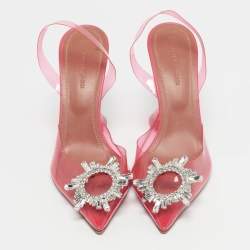 Pre Owned Amina Muaddi Pink PVC Begum Slingback Pumps Size 37.5