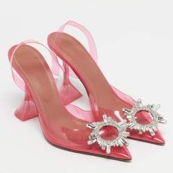 Pre Owned Amina Muaddi Pink PVC Begum Slingback Pumps Size 37.5