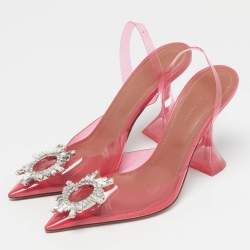 Pre Owned Amina Muaddi Pink PVC Begum Slingback Pumps Size 37.5