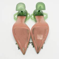 Pre Owned Amina Muaddi Green PVC Begum Crystal-Embellished Slingback Pumps Size 37.5