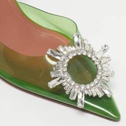 Pre Owned Amina Muaddi Green PVC Begum Crystal-Embellished Slingback Pumps Size 37.5