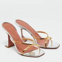 Pre Owned Amina Muaddi Gold/Silver Metal Henson Slide Sandals Size 39.5