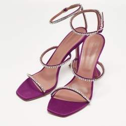 Pre Owned Amina Muaddi Purple Satin Gilda Ankle Strap Sandals Size 41