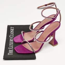 Pre Owned Amina Muaddi Purple Satin Gilda Ankle Strap Sandals Size 41
