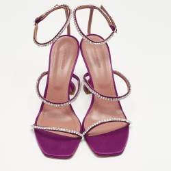 Pre Owned Amina Muaddi Purple Satin Gilda Ankle Strap Sandals Size 41