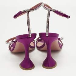 Pre Owned Amina Muaddi Purple Satin Gilda Ankle Strap Sandals Size 41
