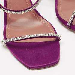 Pre Owned Amina Muaddi Purple Satin Gilda Ankle Strap Sandals Size 41