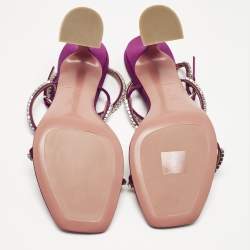 Pre Owned Amina Muaddi Purple Satin Gilda Ankle Strap Sandals Size 41
