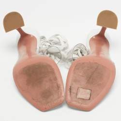 Pre Owned Amina Muaddi White Leather and PVC Zula Ankle Strap Sandals Size 42