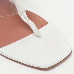 Pre Owned Amina Muaddi White Leather and PVC Zula Ankle Strap Sandals Size 42