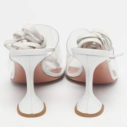 Pre Owned Amina Muaddi White Leather and PVC Zula Ankle Strap Sandals Size 42