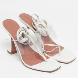 Pre Owned Amina Muaddi White Leather and PVC Zula Ankle Strap Sandals Size 42