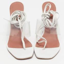 Pre Owned Amina Muaddi White Leather and PVC Zula Ankle Strap Sandals Size 42
