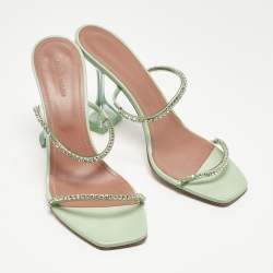 Pre Owned Amina Muaddi Mint Green PVC Crystal Embellished Gilda Slide Sandals Size 41
