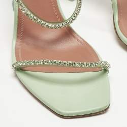 Pre Owned Amina Muaddi Mint Green PVC Crystal Embellished Gilda Slide Sandals Size 41