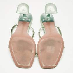 Pre Owned Amina Muaddi Mint Green PVC Crystal Embellished Gilda Slide Sandals Size 41